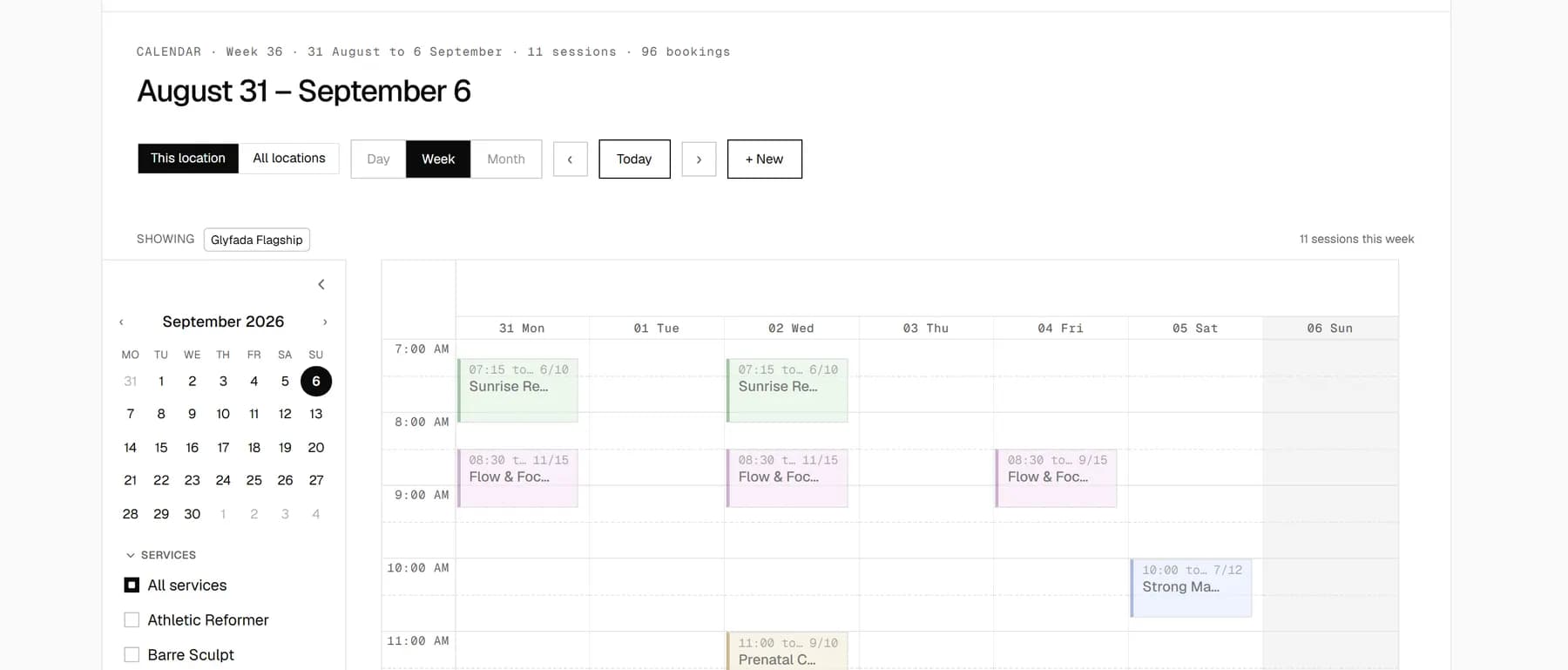 The Matcha scheduler, with the week's booked sessions on it.