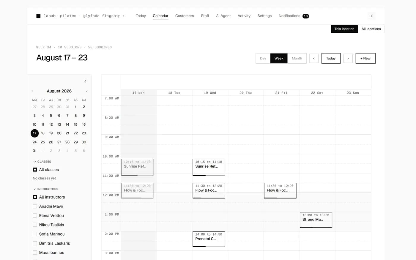 The Matcha scheduler, with the week's booked sessions on it.
